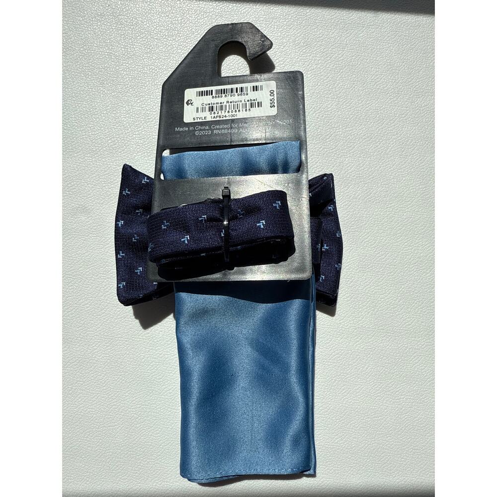 Alfani NWT Bow Tie & Pocket Square Navy Blue Light Blue - Picture 3 of 5